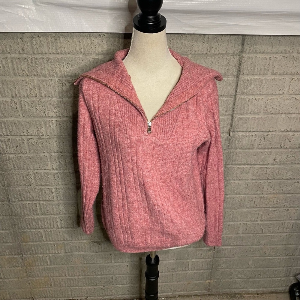 Va‎ Vite Quarter Zip Pink Ribbed Knit Pullover Sweater Size XS